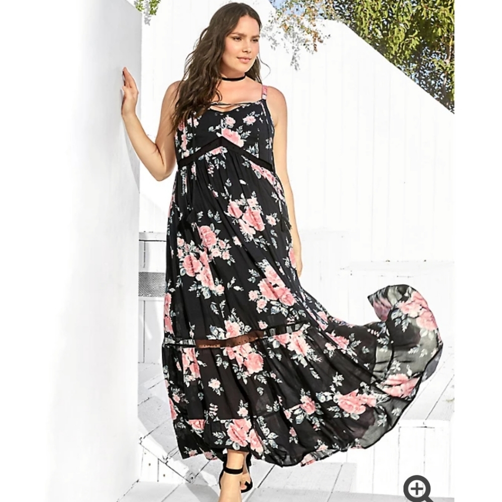 NWT Torrid Black Floral Tassel maxi dress  00